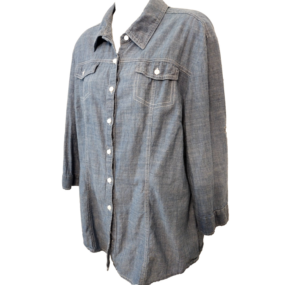 Hester & Orchard Women's Size XL Blue Shirt Top 3/4 Sleeve Collared Button-Up - Picture 2 of 10